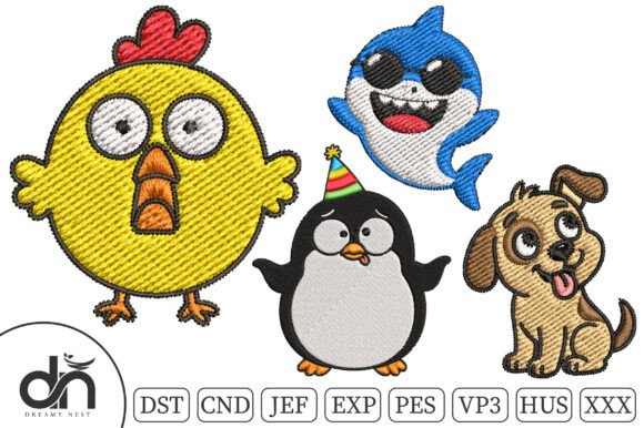 4 Funny Animal Friends Embroidery Design