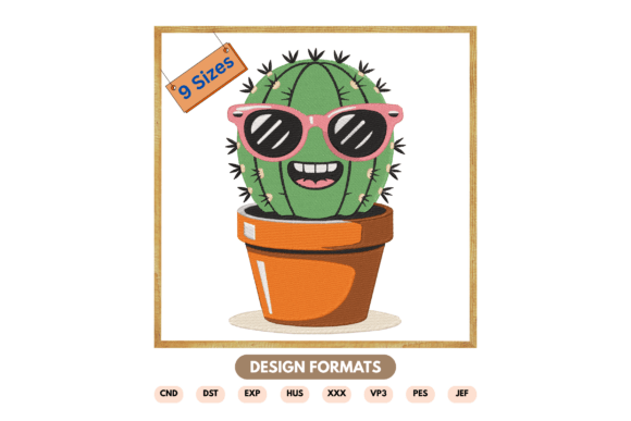 Cactus with Sunglasses Machine Embroidery