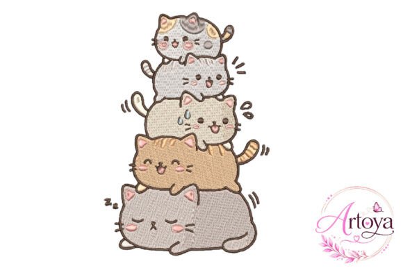 Cat Stack Embroidery Design