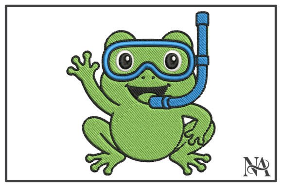 Cute Frog Snorkeling Embroidery Design