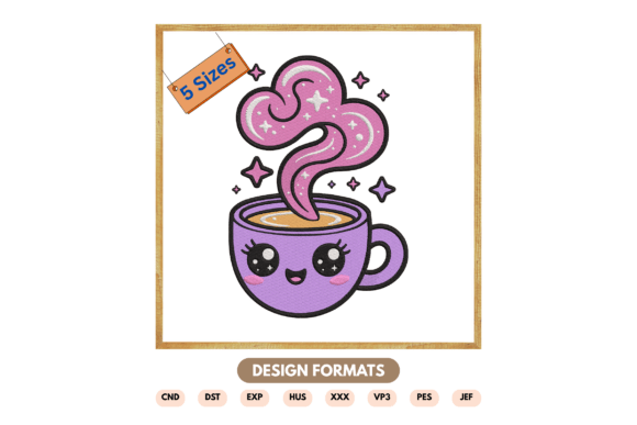 Cute Magical Coffee Cup Embroidery File