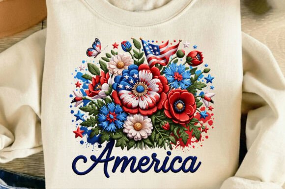 Faux Yarn Embroidery Boho Floral USA PNG