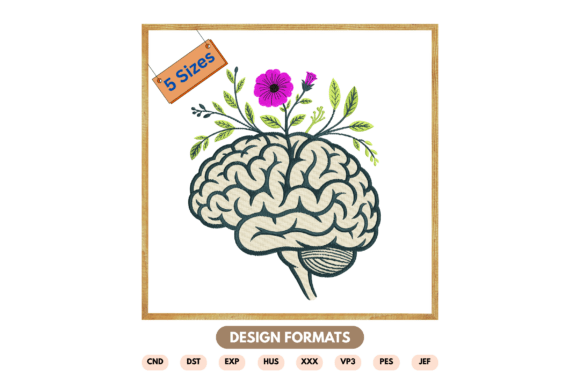 Floral Brain Embroidery Design
