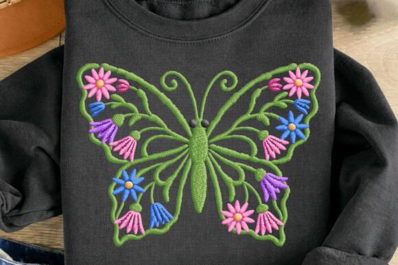 Floral Butterfly Faux Yarn Embroidery