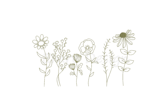 Floral Embroidery Design, Line Art