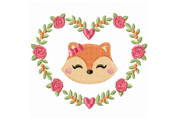 Fox Floral Heart Embroidery Design File