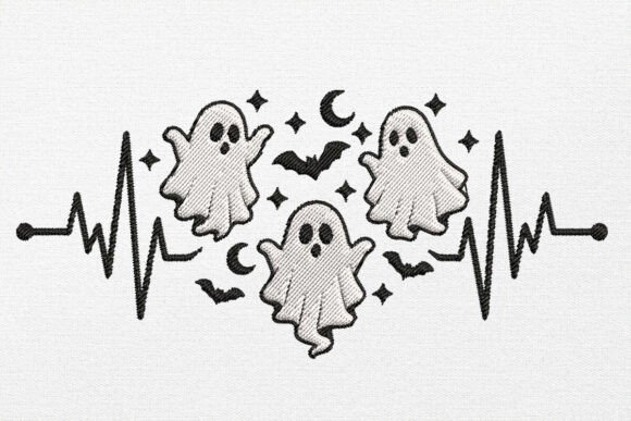 Heartbeat Halloween Embroidery Design