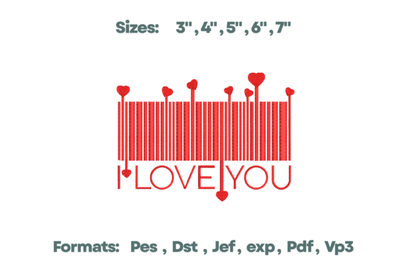 I Love You Barcode Embroidery Design