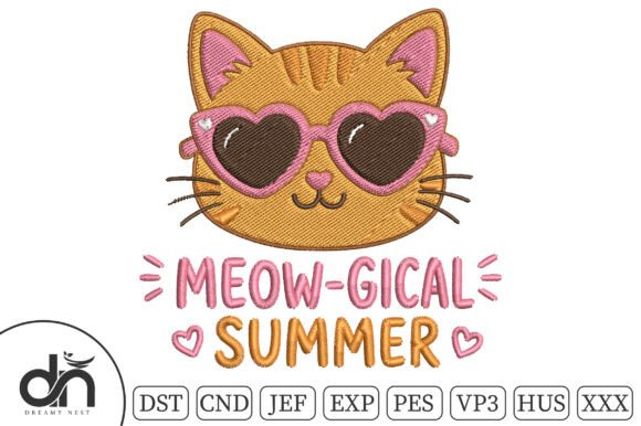 Meow-gical Summer Cat Embroidery Design