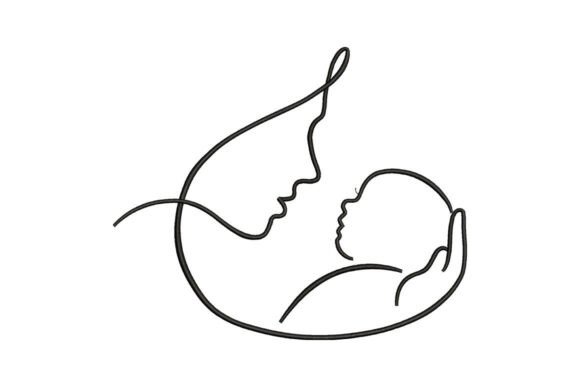 Mother and Baby Line Embroidery