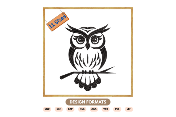 Owl Line Art Embroidery Design
