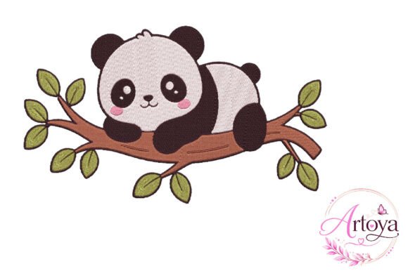 Panda on Branch Embroidery Design