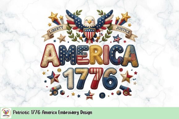 Patriotic 1776 America Embroidery Design
