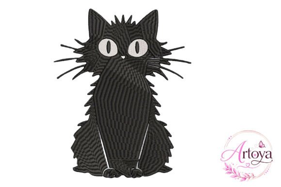 Primitive Black Cat Embroidery Design