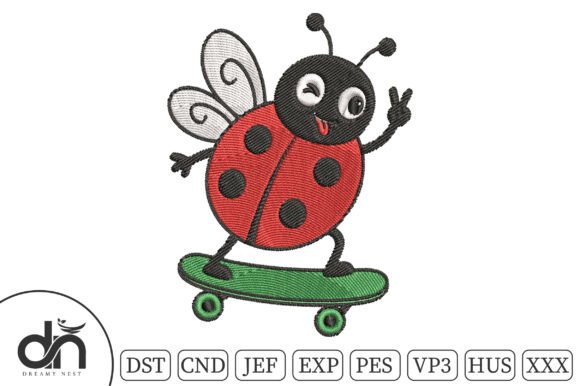 Skateboarding Ladybug Embroidery Design
