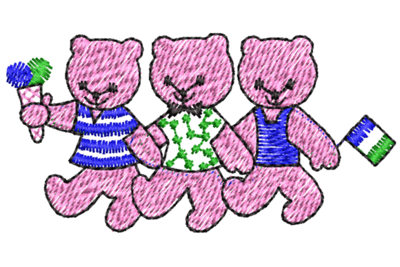 Three Cute Teddy Bears Embroidery Design