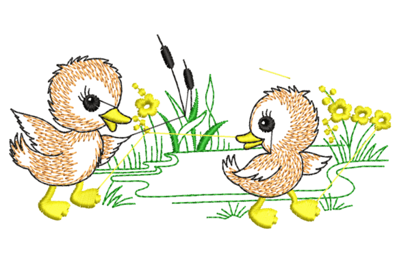 Two Ducklings Embroidery Design
