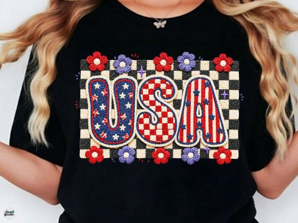 USA Checkerboard Faux Embroidery PNG