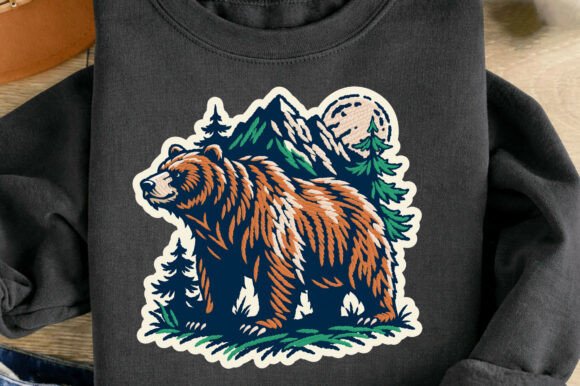 Wild Bear Mountain Forest Embroidery PNG