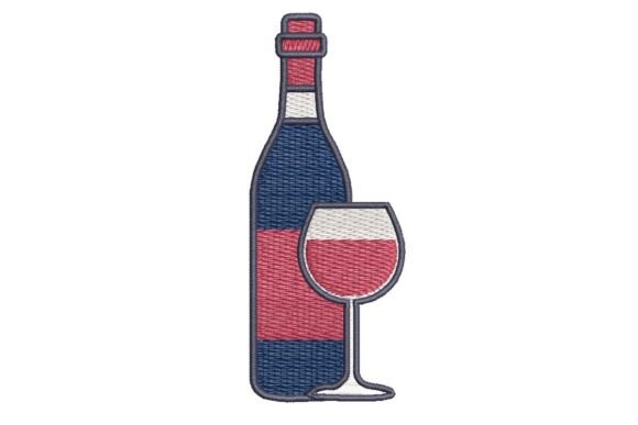 Wine Bottle and Glass Embroidery